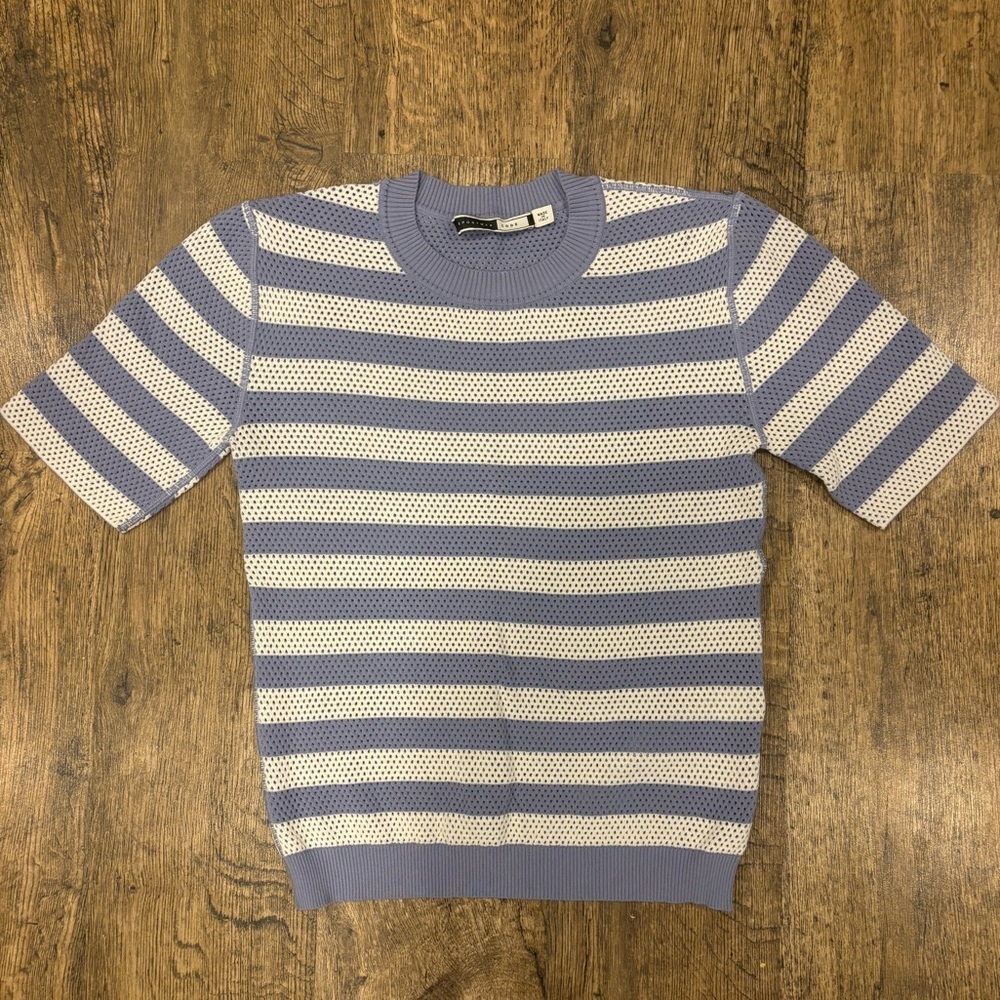 Sportmax Lavender and White Striped Short Sleeve Knit Tee